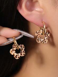 6 对时尚夏季亚克力吊坠耳环，适合女士珠宝，采用抗过敏 316 不锈钢柱制成，豹纹系列，超可爱的旋转设计 - 多色套裝k - 查看 6