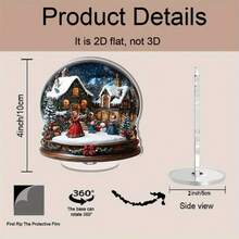 Globe de neige plat 2D rotatif en acrylique - flocons de neige paisibles, maison et bonhomme de neige, base 360°, idéal pour les cadeaux de fêtes, les célébrations saisonnières et la décoration de la maison pour les fêtes, plat 2D, cadeau de Noël, décoration de Noël, décoration de table