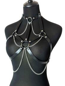 Valentine's Day Special-New Solid Color Cutout Corset With Chain-Women's Sexy Body Harnesses-Gothic Shaping Chest Belt-Adjustable Cage Top-Holiday Rave Costume Party Fashion Accessories