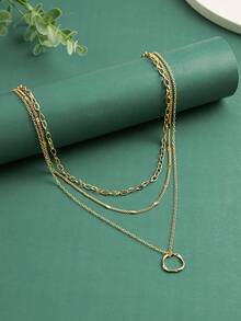 1 件时尚方形吊坠设计不锈钢多层吊坠项链首饰，适合女性聚会、度假和送礼