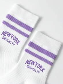 1pair Kids' Double-bar Letter Design Sports Mid-calf Socks