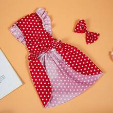 1pc Polka Dot Bow Decor Cute Cartoon Pet Dresses - Red - View 3