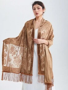 1 Stück Samt Schal mit Blumen Spitze Paisley Muster, modischer Party Schal, warmer Quasten Schal - Verschiedenfarbig - Übersicht 9