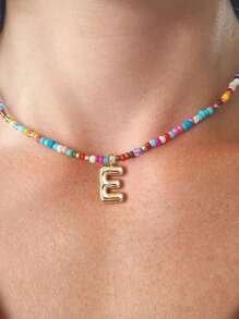 Initial Necklaces For Women Bubble Necklace Handmade Beaded Necklace Dainty Cute Beach Boho Necklaces For Women Jewelry Choker Colorful Necklace For Women