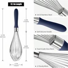 KSOANER 18/8 Stainless Steel Balloon Whisk, Doosu Kitchen Whisk For Cooking Handheld Egg Beater With Rust-Proof Sturdy Wires & Non-Slip Silicone Handle For Beating, Stirring, Blending (8 Wires, Black) - 藏蓝色 - 查看 10