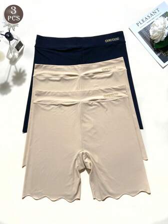 3pcs/Pack Women's Silky Seamless Anti-Chafing High Waist Safety Shorts, Thin Breathable Plain Panties