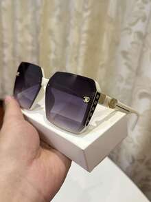 1副女士休闲复古大方渐变灰色时尚眼镜，适合日常、夏季、海滩、街拍等场合佩戴，方形時尚眼鏡 - 綠色 - 查看 4