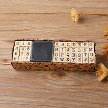 40pcs Wooden Rubber Stamps With Numbers, Letters, Symbols, Plus 1 Ink Pad, DIY Scrapbooking, Diary, Notebook, Art Supplies