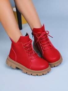 1 双婴儿女童靴，婴儿单拉链靴，春秋季时尚踝靴 - 紅色 - 查看 3