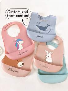 1pc Silicone Bib, Customized Baby Bib, Customized Baby Name, Available Options: Super Whale, Big White Rabbit, Teddy Bear, Rose Unicorn, Owl Patterns, Soft, Anti-Dirty, Anti-Leakage, Adjustable, Unisex Baby Personalized Gift, All Seasons