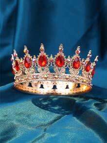 1pc Elegant Women Rhinestone Decor Crown Design Luxury Headband, For Decoration Royal Tiaras Valentine's Day Accessories - 金色 - 查看 16