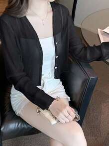 1 件女式轻薄披肩罩衫，夏季薄款罩衫，非常适合搭配吊带背心裙 - A - 查看 8