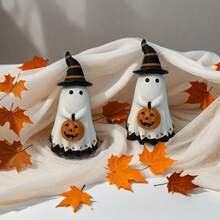 1PC Resin Pumpkin Ghost Small Sculpture Model Ornament, Retro Homestay And Home Decoration Accessories, Suitable For Living Rooms, Offices, Study Rooms, Dining Tables, Desktop Festive Atmosphere Handicrafts, Kawaii Party Decoration Ornaments Halloween Decor Fall Decor Room Decor - White - View 3
