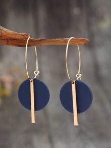 1 对波西米亚简约几何圆形和条形合金环状耳环，时尚多色合金耳环 - 彩色 - 查看 9