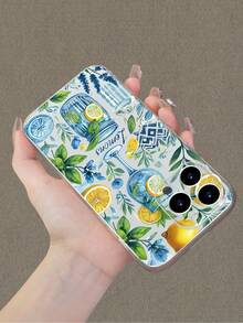 植物1件柠檬杯主题印花2D图案，流行个性化高端中东可爱独特卡通简约柠檬杯风格，适合送给同事、朋友、家人、情侣、生日、节日等礼物。透明软壳，全保护，防尘防水，兼容 16/15/14/13/12/11/Pro/ProMax/X/XR/XS/XS Max/7/8/Plus等机型