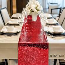 1pc Gold Sequin Table Runner 12*108 Inches, Sparkly Sequin Fabric Tablecloth For Wedding, Birthday Party, Formal Dinner, Hotel Event, Home, Outdoor, Restaurant, Buffet, Dessert Table Decor - Multicolor - View 22