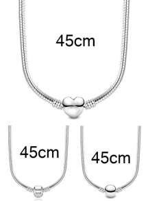 1pc 45cm Stainless Steel Heart Shape Clasp Snake Bone Chain Necklace, Suitable For DIY Beaded Pendant