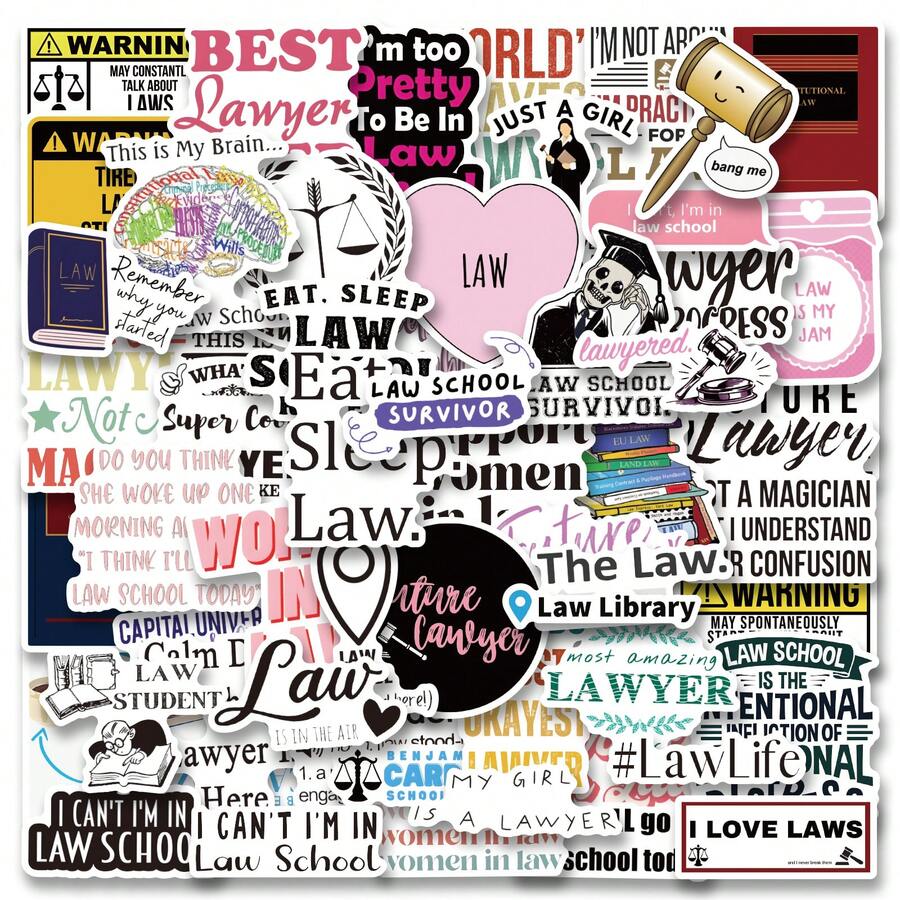100 张法学院贴纸乙烯基美学贴纸、剪贴簿、日记本、笔记本电脑、保险杠、滑板、水瓶、电脑、手机、卡通、安全帽、汽车贴纸 - 彩色 - 查看 1
