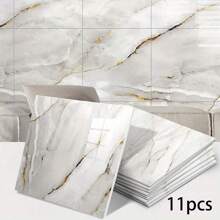11/22/30 Pieces Of Marble Texture Self-Adhesive Waterproof Wall Tiles, PVC Peeling And Wallpaper And Aluminum Foil Backing, Used For Wall Covering And Thermal Insulation, Easy To Install And Disassemble, Matching Texture Wall Decoration Wall Paper Wall Stickers Room Decor Kitchen Bedroom Living Room Decor