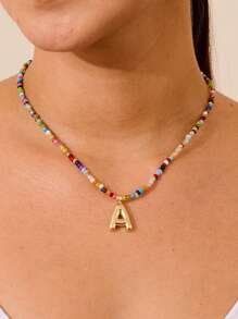 Initial Necklaces For Women Bubble Necklace Handmade Beaded Necklace Dainty Cute Beach Boho Necklaces For Women Jewelry Choker Colorful Necklace For Women