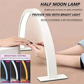 1pc Half Moon LED Nail Lamp - High Brightness, Adjustable Desk Lamp For Nail Art, Beauty Salon Use, U-Shaped Metal Desk Lamp With Bell-Shaped Shade, Beauty Desk Lamp|Modern Desk Lamp|Adjustable Brightness Lamp
