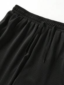 1 Stück Herren feuchtigkeitsableitende Sport-Shorts mit Buchstaben-Muster, elastischer Taille Lässig Fitness Lauf-Tights - Schwarz - Übersicht 4