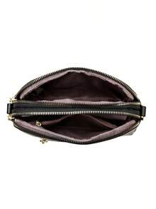 新款时尚经典百搭字母装饰设计单肩包，多层斜挎包，复古时尚包，优雅手提包，金属扣装饰设计单肩包，商务通勤包，适合购物、通勤上班和节日礼物。 - 黑色 - 查看 4