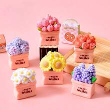 【数量】件 迷你玫瑰雏菊树脂盆栽，创意逼真花束，微景观装饰，DIY配件，清新简约汽车内饰装饰，娃娃屋场景摆件，小礼物 - 彩色 - 查看 3