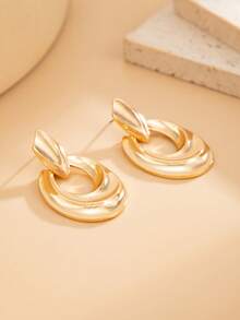 1 Cặp bông tai mặt dây chuyền xoắn ốc hình học cổ điển, quà tặng trang sức thời trang phong cách tối giản cho phụ nữ, phong cách Châu Âu và Mỹ - Vàng - Xem 9