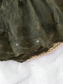 1pc Baby Girl Elegant Lace Patchwork Long Sleeve Bodysuit+Headband+Socks, Autumn/Winter - Green - View 5