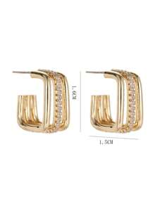 1pair Fashionable Cubic Zirconia Decor Geometric Cuff Hoop Earrings For Women For Daily Decoration - Yellow Gold - View 4