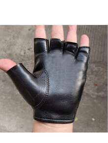 1 Pair Women Black Personalized Fashion Holiday Dark Rock Punk Gloves With Rivets Leather Fingerless Gloves For Outdoor Music Festival Party - Black - View 6