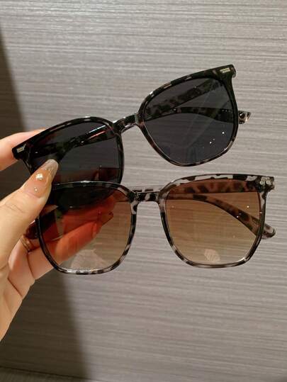 2pcs Leopard Print Bohemian Style Sunglasses, Unisex, Retro Square Plastic Frame, Classic Fashion Design | Suitable For Outdoor Sports, Cycling, Travel, Beach, Driving And Fishing | Summer UV Protection