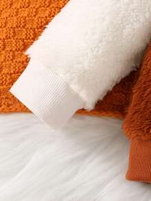 Bộ đồ len thêu hình chú gấu dễ thương, áo tay raglan màu tương phản + quần thêu họa tiết dấu chân chó, phù hợp cho bé trai/bé gái mặc ngoài trời - màu nâu - Xem 5