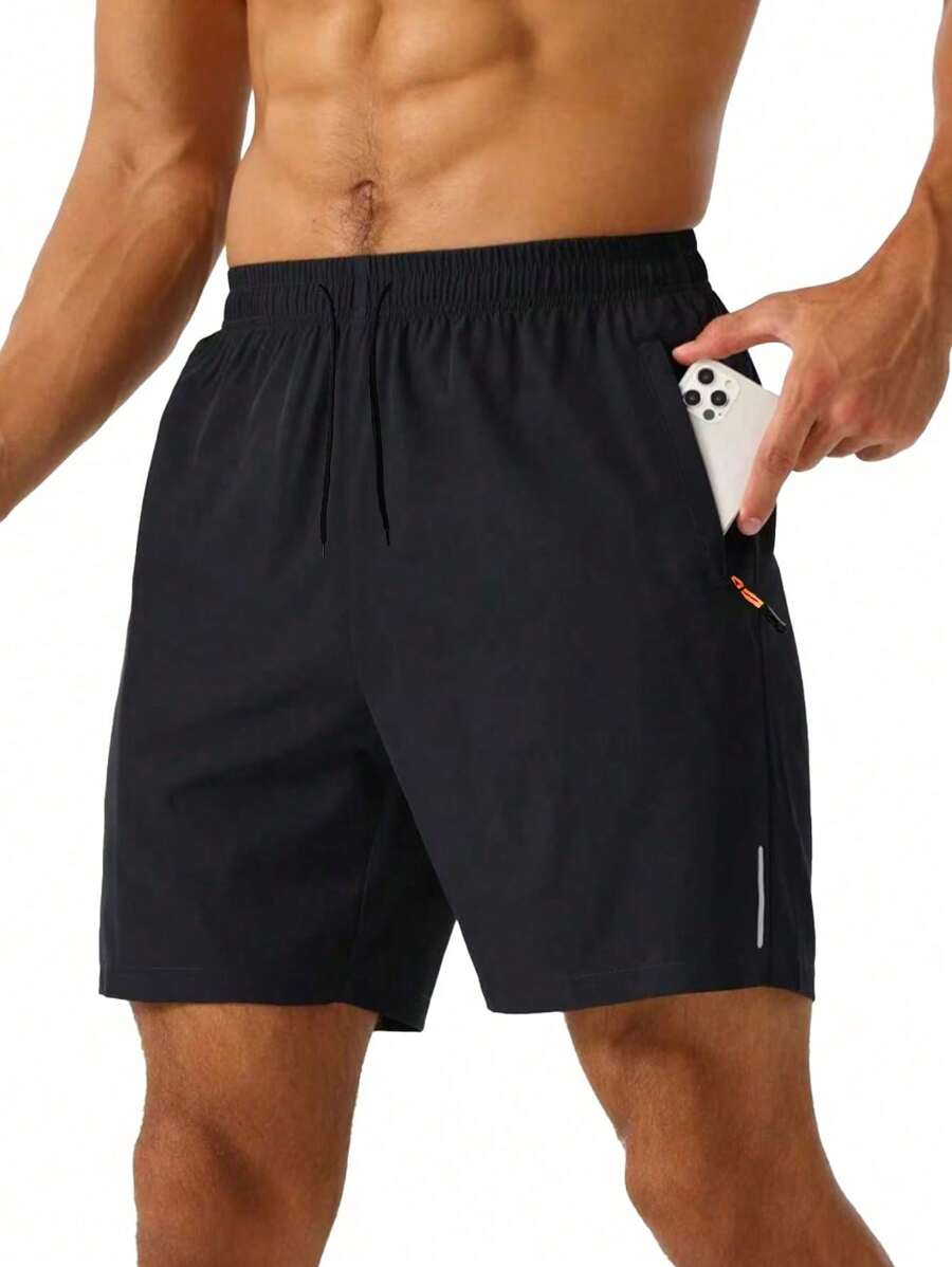 Plus Size Men's Ice Silk Casual Shorts, Outdoor Sports Running Fitness Reflective Stripe Knee Length Pants
