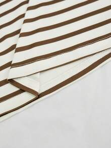 Casual Fashion Women's Striped Print Round Neck Dress - Brown - View 5