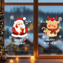 2 Pcs 45cm X 60cm Christmas Window Stickers, Cartoon Santa Claus & Reindeer Pattern, Full Sheet PVC Static Cling Film, Easy To Apply With Water, Suitable For Home, School, Store Decoration, Christmas Party Supplies