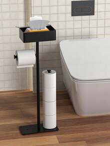 1pc Toilet Paper Holder, Bathroom Tissue Storage Organizer, Free-Standing Toilet TissuePaper Roll Storage Shelf, Bathroom Accessories, Home Decor, Furniturefor Home Bathroom Decor Fall Decor - Black - View 10