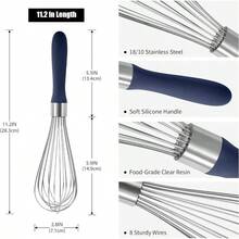 KSOANER 18/8 Stainless Steel Balloon Whisk, Doosu Kitchen Whisk For Cooking Handheld Egg Beater With Rust-Proof Sturdy Wires & Non-Slip Silicone Handle For Beating, Stirring, Blending (8 Wires, Black) - 藏蓝色 - 查看 2