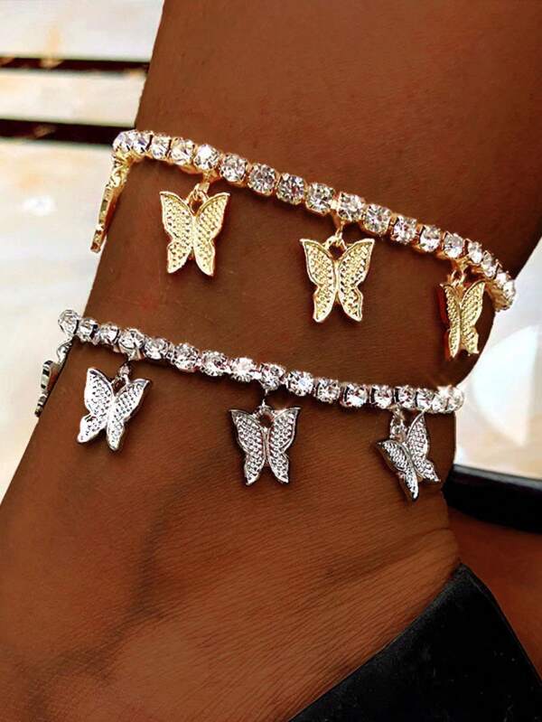 1 Creative Rhinestone Butterfly Ankle Chain, Minimalist Temperament, Claw Chain, Tassel Ankle Accessories, Fashionable Beach Accessories