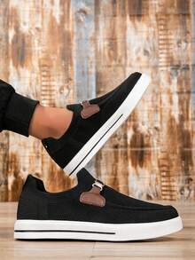 Giày thể thao nam nhẹ và thoải mái, giày trượt ván thông thường, chống trượt thoáng khí, phù hợp với mọi mùa/lái xe, giày lười nam thoải mái, màu trắng - Đen và trắng - Xem 4