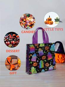 8pcs-Halloween Trick Or Treat Bags,Halloween Tote Gift Bags With Handles Reusable Nonwoven Candy Bags For Gift Packaging Halloween Party Supplies