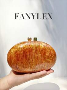 亚克力纹理闪亮手拿包，椭圆形金属小众复古硬壳包，配链条肩带，优雅精致的贝壳形单肩包，适合派对、宴会、舞会