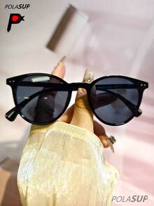 POLASUP 1pc Personalized Fashion Versatile Round Frame Fashion Glasses, Retro 60s Hong Kong Style Fashion Glasses For Women, New Fashion High-End Rivet Round Frame Fashion Glasses, Chic Minimalist Rivet Polarized Fashion Glasses, Classic European & American Style Round Shape Shades - 彩色 - 查看 4
