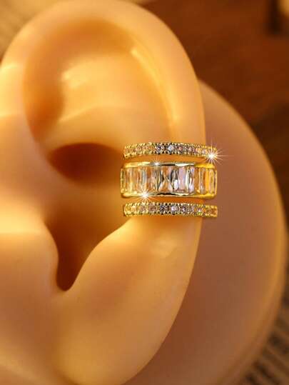 قطعة واحدة من مشبك الأذن متعدد الطبقات المطعم بالزركون ، طوق الأذن المرصع بالراين ذهبي اللون، ذهبي اللون غير مثقوب مناسب للارتداء اليومي، من النحاس