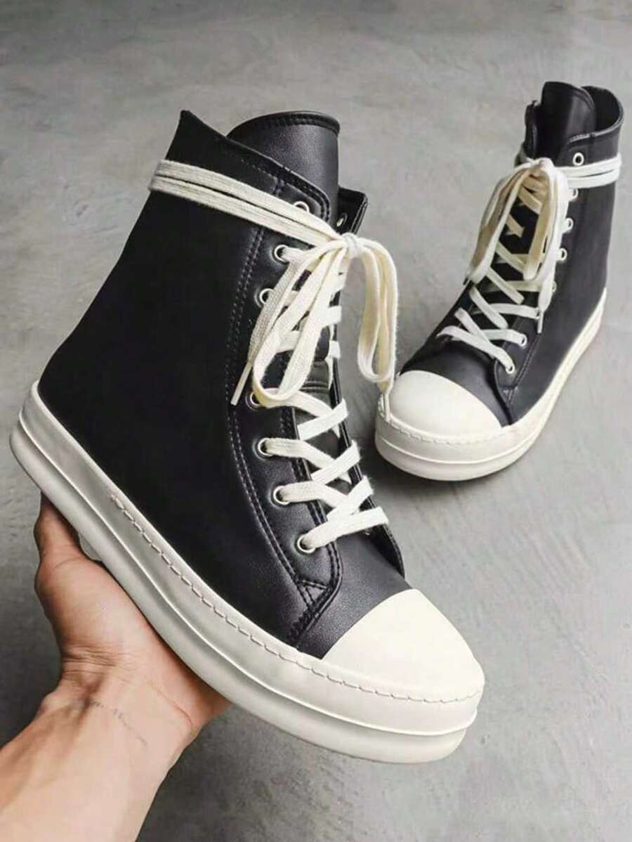 1双防水防滑滑板鞋，男女通用，2025新款秋冬PU皮鞋 - 黑色 - 查看 1