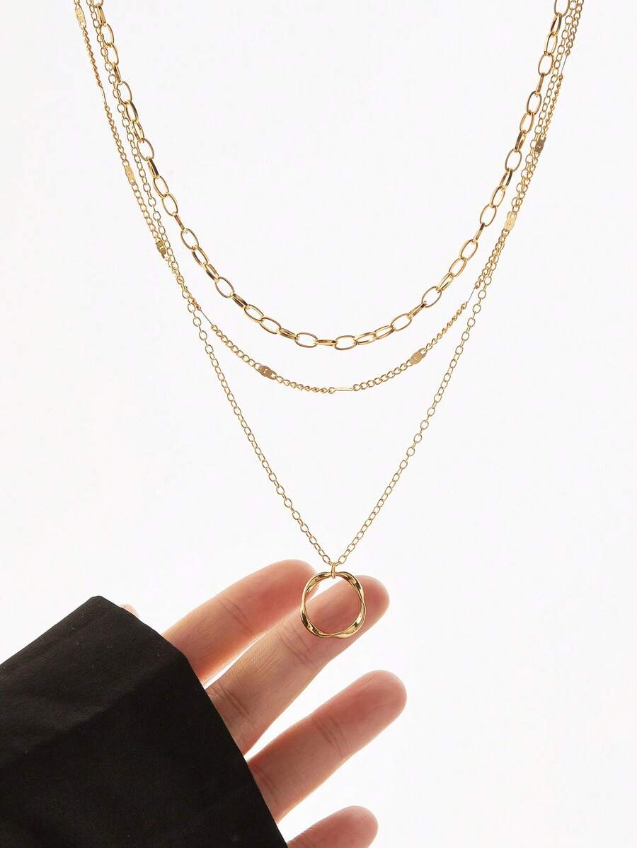 1 件时尚方形吊坠设计不锈钢多层吊坠项链首饰，适合女性聚会、度假和送礼