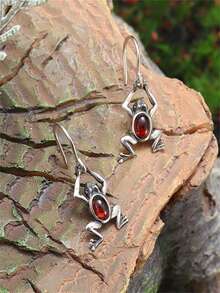 1 对时尚创意独特方晶锆石青蛙形耳环，休闲派对珠宝礼物，情侣/情人节礼物，时尚 - 耳環 - 查看 3