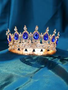 1pc Elegant Women Rhinestone Decor Crown Design Luxury Headband, For Decoration Royal Tiaras Valentine's Day Accessories - 金色 - 查看 27