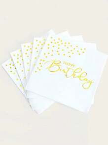 25pcs/Set Gold Happy Birthday Disposable Napkins, 13*13 Inches 2 Layers White Background Gold Foil, Party Napkins Elegant Metallic Gold Dot Foil Dessert Napkins Suitable For Dinner Celebration Party Supplies Decoration